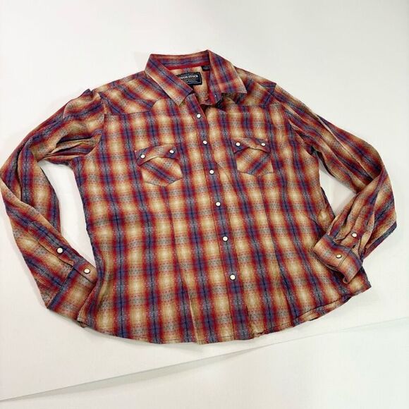 Rough Stock Shirt Mens XL Red Blue Plaid Panhandle ong-Sleeve Button-Down Casual - Picture 1 of 9